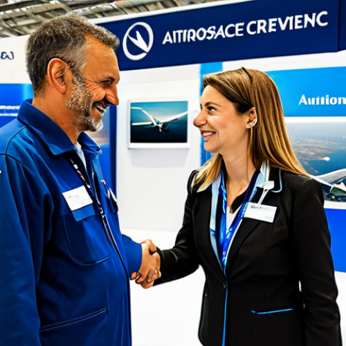 Networking at an Aviation Event**

"A professional-looking aviation maintenance worker, fully clothed in appropriate attire, confidently shaking hands with a potential employer at a well-lit aerospace conference in Lisbon, Portugal. Background includes booths with aircraft parts displays and other industry professionals. Safe for work. Perfect anatomy. Natural proportions. High quality, professional photography, modest."

**