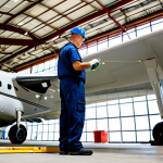 Aircraft Maintenance Inspection**

"A professional aircraft maintenance engineer in appropriate attire, performing a detailed inspection of an airplane wing in a well-lit hangar. He is using inspection tools. Perfect anatomy, correct proportions, natural pose, well-formed hands, proper finger count. Safe for work, appropriate content, fully clothed, professional, high quality, aviation safety."

**