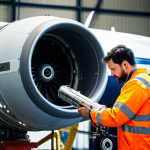 **

"A dedicated aircraft mechanic in appropriate work attire, carefully inspecting a jet engine in a well-lit hangar, fully clothed, safe for work, professional, perfect anatomy, natural pose, high quality aviation photography."

**