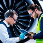 항공정비사와 군용 항공기 정비 - **Prompt**: A diverse team of professional aircraft maintenance technicians, including men and women...