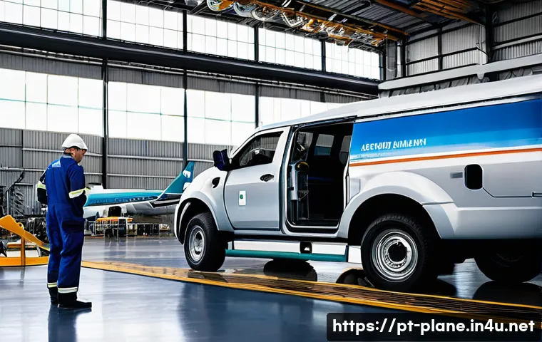 항공정비사와 환경 규제 - **Prompt:** A diverse group of aviation maintenance technicians, wearing clean, professional overall...