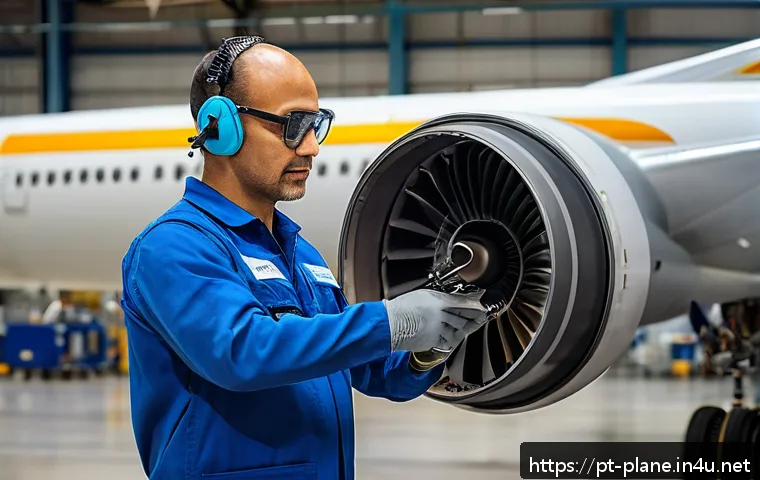항공정비사와 항공사 취업 비교 - A highly detailed scene inside an aircraft maintenance hangar in Brazil, showing a skilled aviation ...
