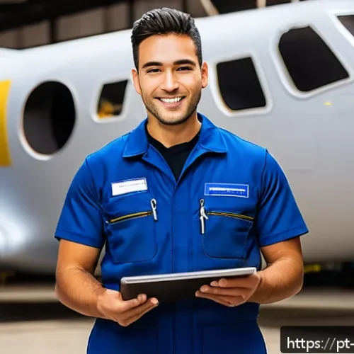 Home 31 항공정비사의 글로벌 인증 과정 - A professional aircraft maintenance technician wearing a clean, well-fitted blue coverall uniform wi...