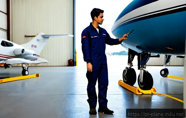 Home 17 항공정비사 신입과 경력의 차이 - Photorealistic aviation maintenance hangar in Brazil, a young entry-level aircraft mechanic in clean...