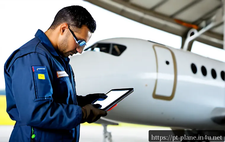 Home 17 항공정비사의 경력 관리 방법 - Photorealistic aviation maintenance technician in a spotless commercial aircraft hangar, wearing nav...