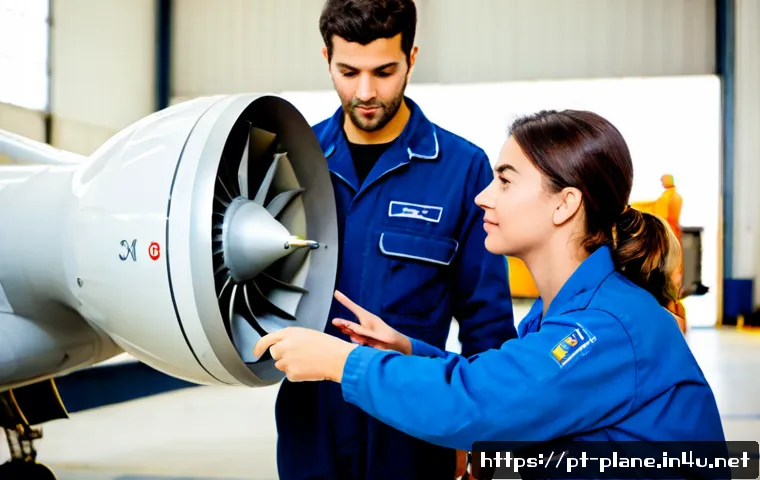 Home 17 항공정비사의 경력 전환 가능성 - Photorealistic career transition scene in Portugal: experienced aircraft maintenance technician in c...
